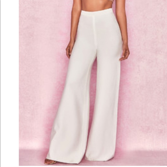 white bandage flared trousers